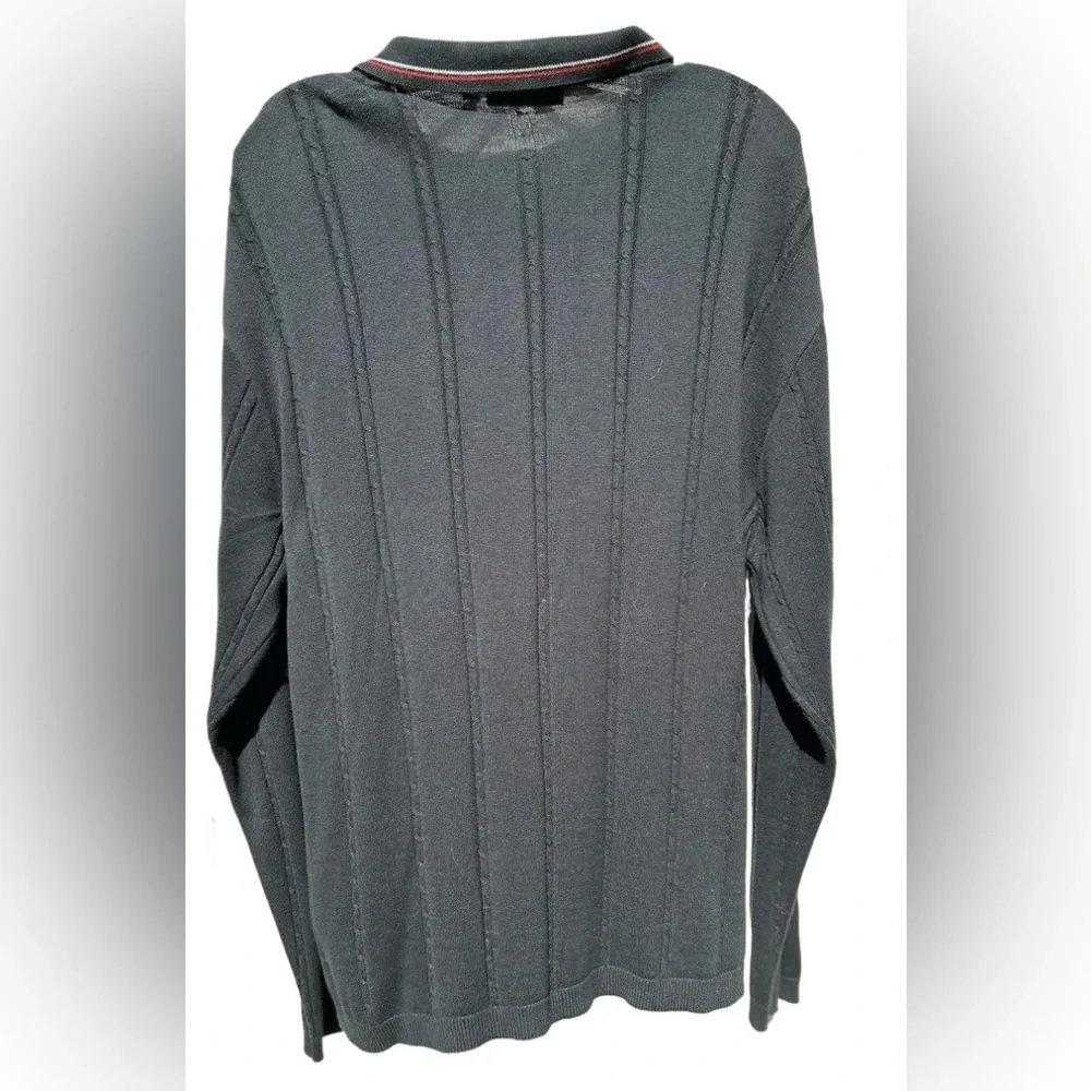 Vintage ADOLFO Italy Black Cotton 1/4 Zip Long Sleeve Collar 90s Sweater Size L